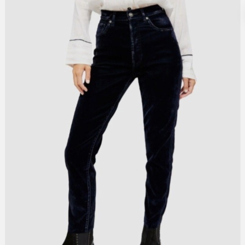 Free People Jeans Size 25 Black Velvet High Waist Ankle Button Fly Pant